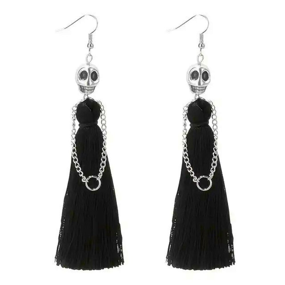 Skeleton Bride Earrings Dangle Tassel Nightmare Goth Halloween Chain Sally Edgy